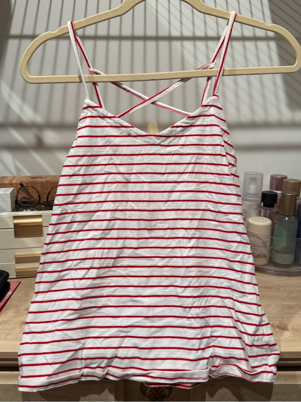 Universal Thread White and Red Striped Crisscross Tank Top